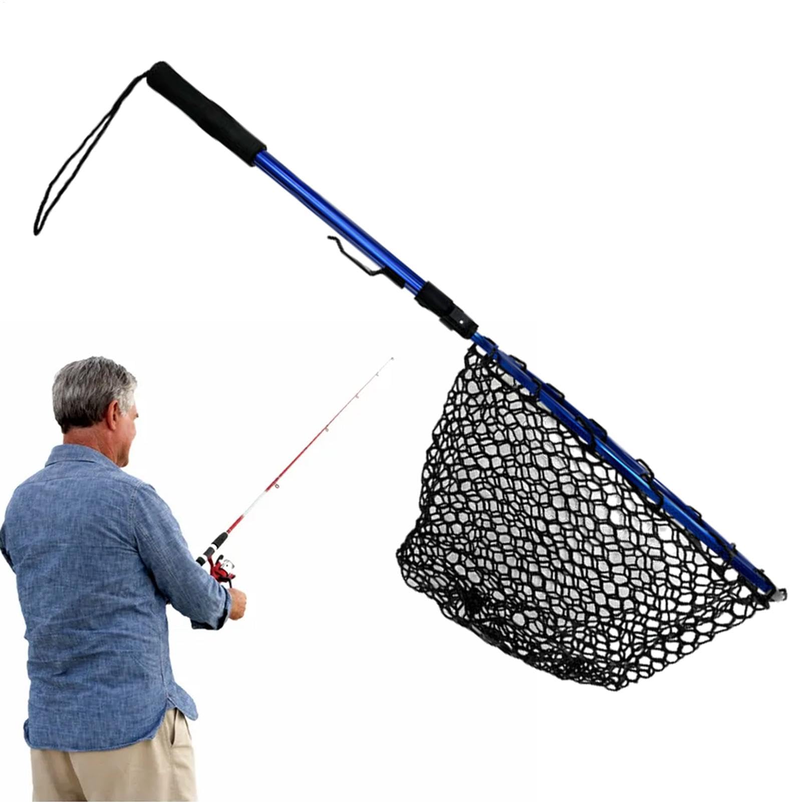 Red de pesca plegable con mango telescópico, gran red para pesca de agua salada y mar