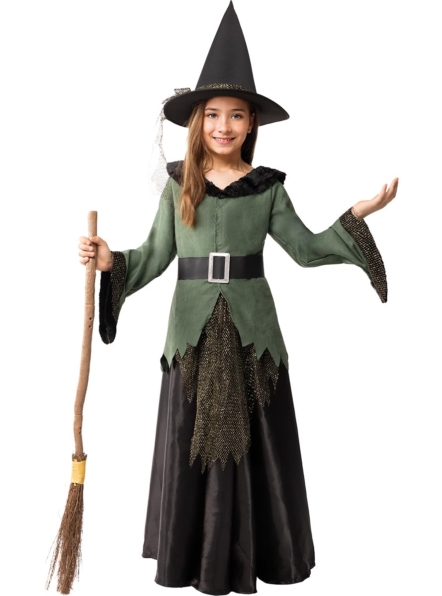 Funidelia | Disfraz de bruja deluxe para niña Brujas, Magos, Halloween, Terror - Disfraz para niños y divertidos accesorios para Fiestas, Carnaval y Halloween - Negro