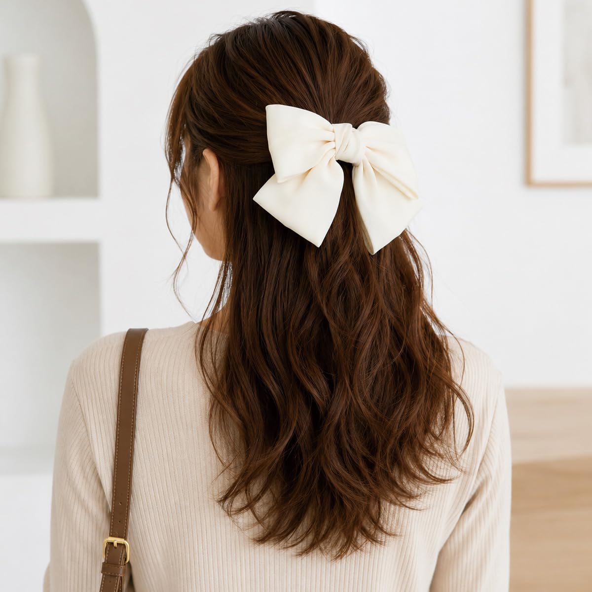 No.23リボンヘアゴム☆ハンドメイド☆ホワイトウールエッジ☆ベージュ