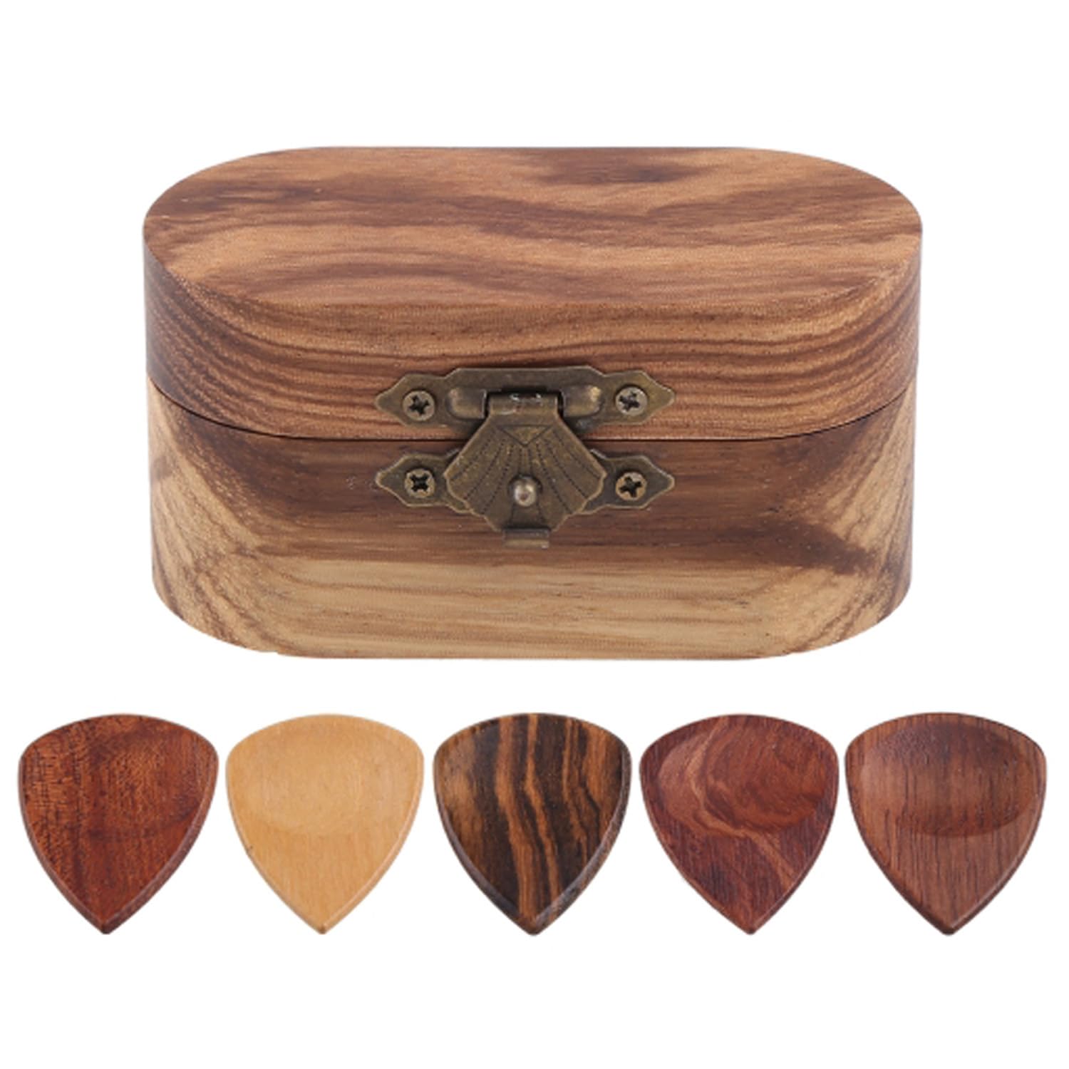 Soporte para púas de Guitarra, Púas Hechas a Mano con Forma de corazón, púa de Guitarra acústica de Madera, púa de Guitarra de Madera, Caja de púas de Guitarra(Set)