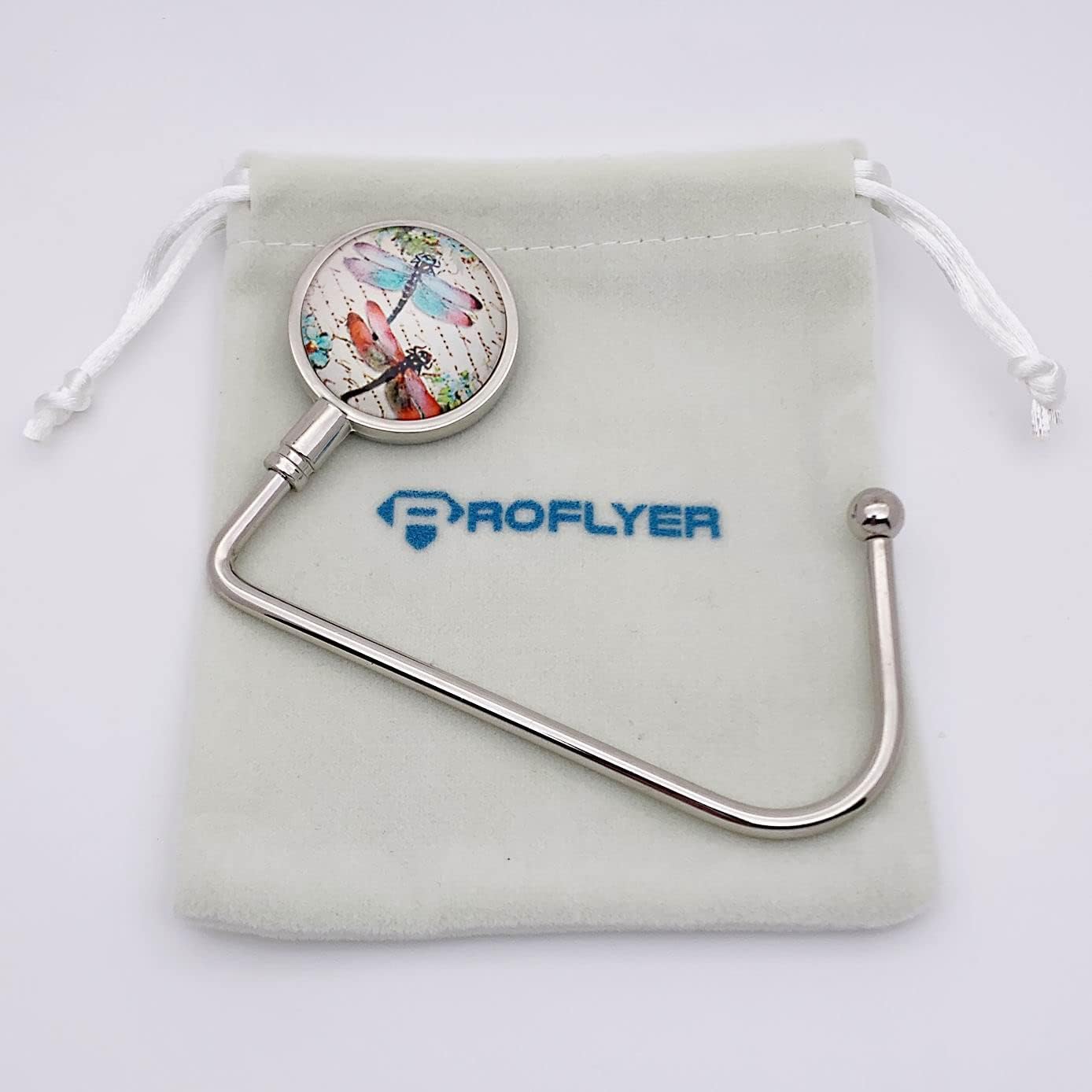 ROFLYER Purse Hook Hanger for Table Bar Handbag Hanger Safer Cleaner Bag Table Hanger with Velvet Pouch (Drangonfly) image 2
