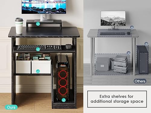 Miniatura 8 de ALISENED Escritorio pequeño de 76 cm para computadora con bandeja para teclado y soporte para monitor, escritorio de estudio y escritura con
