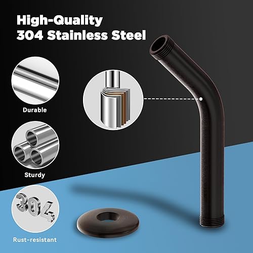 Miniatura 2 de MakeFit Brazo de ducha, brazo universal de tubo de ducha montado en la pared de 6 pulgadas con brida y cinta de teflón, brazo de extensión de acero