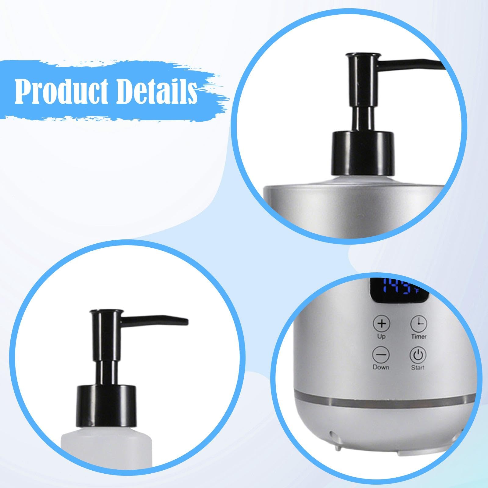 3 Pièces Chauffe-huile de Massage Électrique Chauffe-bouteille Chauffe-lotion et Crème avec Écran LED et Minuterie Intégrée Approprié pour Le Spa et, Argent