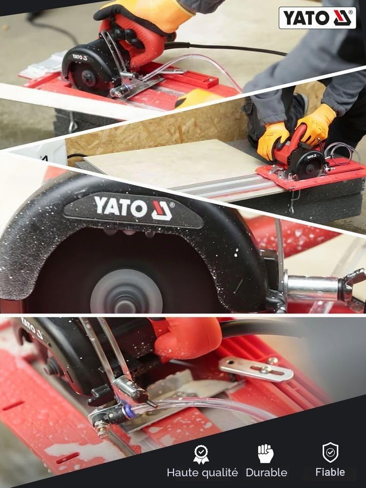 YATO Scie à tronçonner professionnelle humide et sec 1400 W avec disque diamant Ø 125 mm, 12000 tr/min, profondeur de coupe réglable max. 38 mm, débit