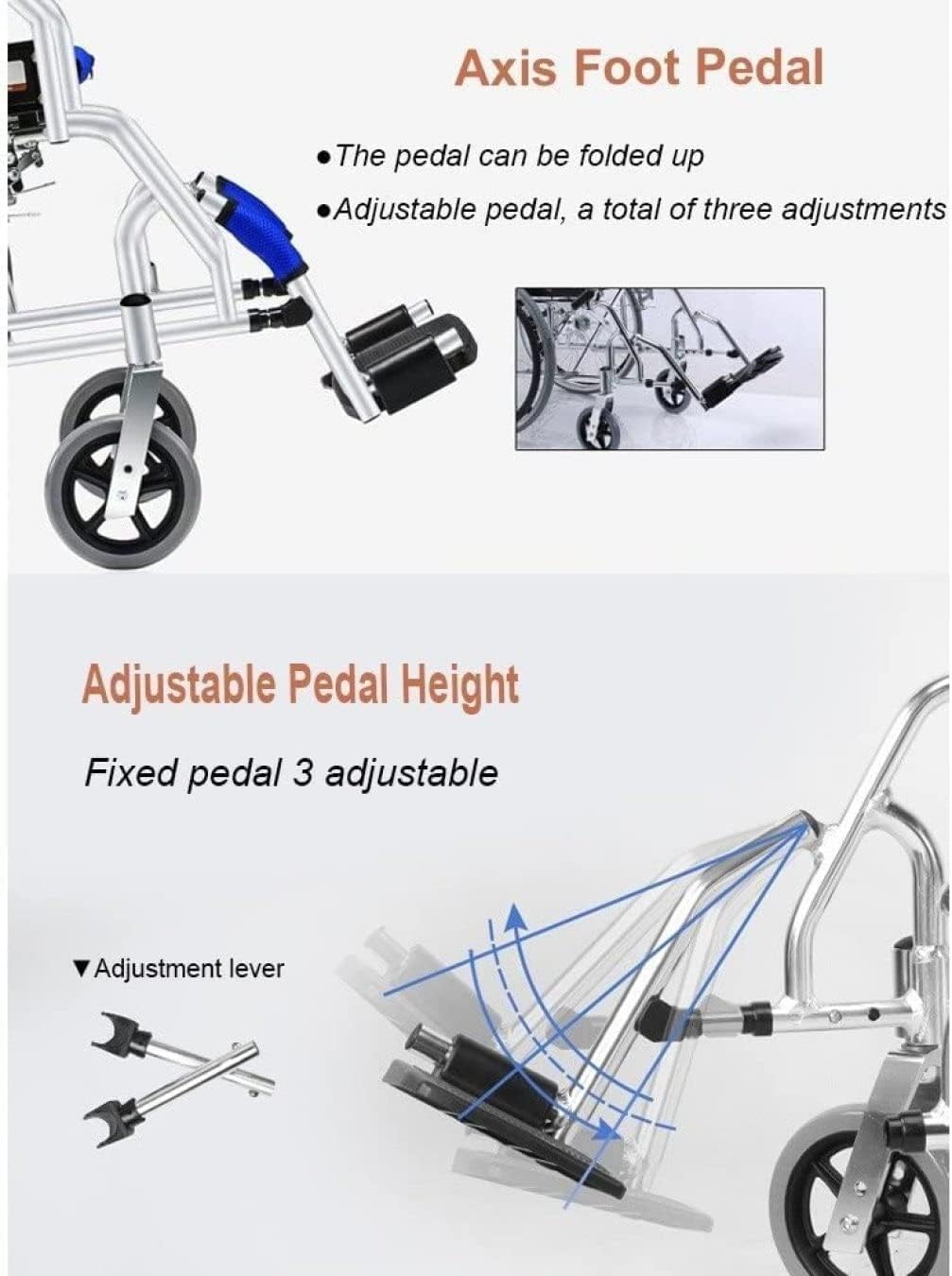 Silla Ruedas Sillas de Ruedas de Aluminio Sillas de Ruedas de Transporte con Empuje Manual Sillas de Ruedas portátiles para Personas Mayores Silla de Transporte con Freno de Mano Conveniente