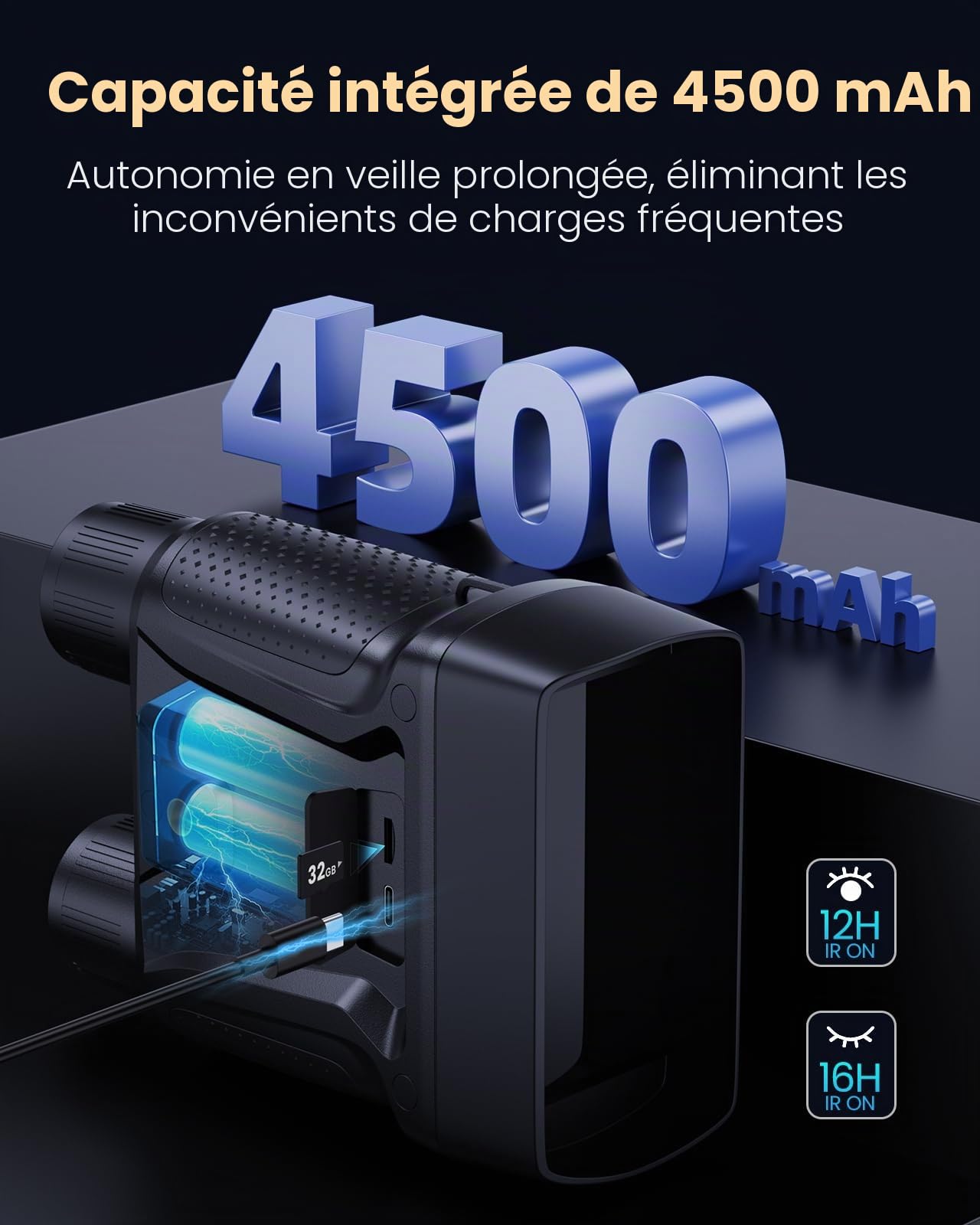 Lunettes de vision nocturne améliorées, jumelles de vision nocturne 4K, grand écran de 11,6 cm, noir complet de 32 Go, zoom numérique 8x, vision nocturne infrarouge 36 MP 7 L pour camping, observation