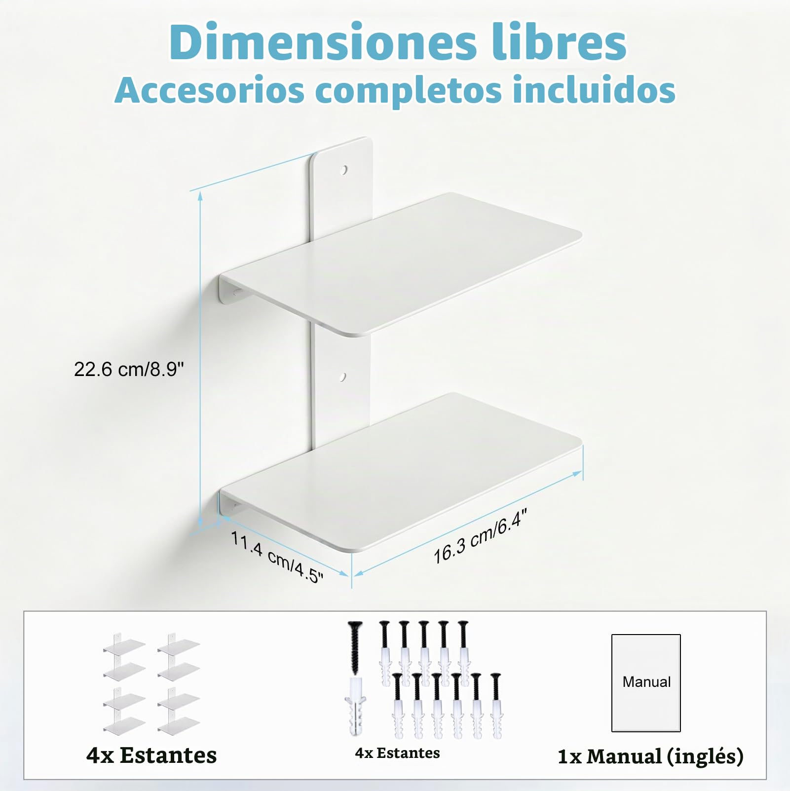 Estantería Flotante Invisible 4 Piezas para Libros y Decoración, 8 Pisos