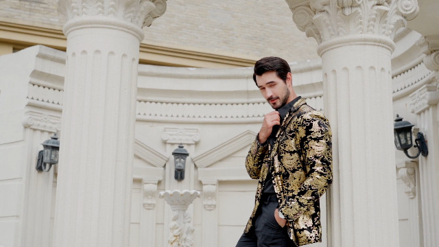 Allthemen Heren Casual Blazer Paisley Jacquard Pakjacks Slim Fit Bloemenprint Stijlvolle Blazerjassen Chique Jassen, Goud, 4XL