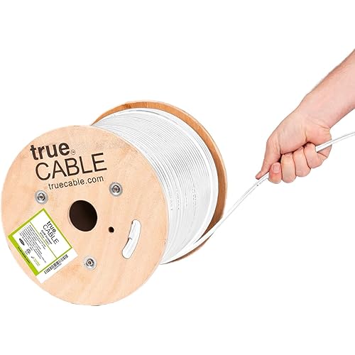 trueCABLE Cat6 Outdoor, Unshielded UTP, 500ft, UV Resistant, Aerial CMX Rated, White, 23AWG Solid Bare Copper, 550MHz, PoE++ (4PPoE), ETL Listed, Bulk Ethernet Cable
