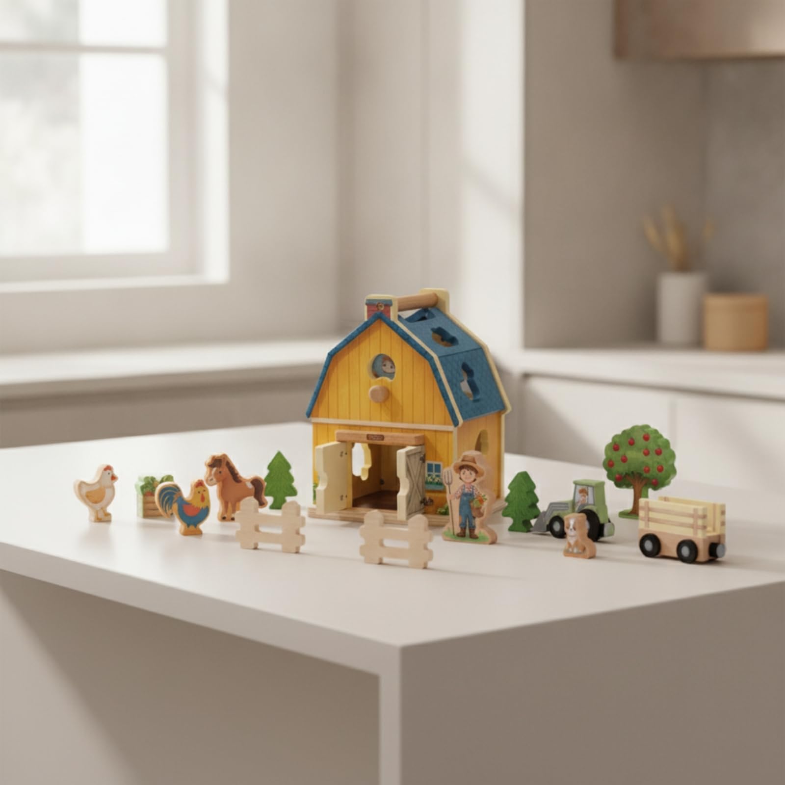 Juego de Emparejamiento Infantil Casa de Clasificación de Formas Bloques Madera Animales Granja con Adecuado para Reconocimiento de Formas Coordinación Rincón Educativo Actividades