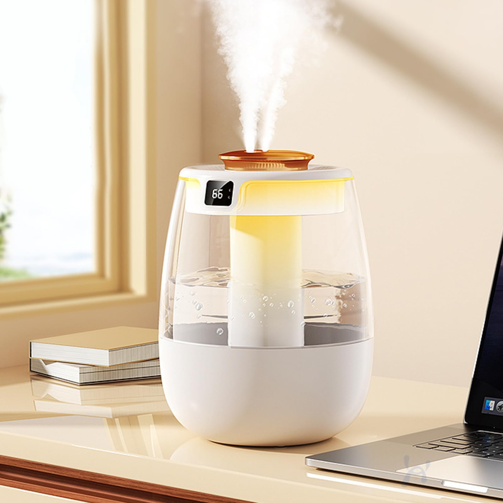 Humidificador de aire de 1,3 L con sensor de humedad y doble puerto de pulverización, fabricante de niebla fría, humidificador de luz nocturna USB de ruido ultrabajo para uso doméstico y de oficina