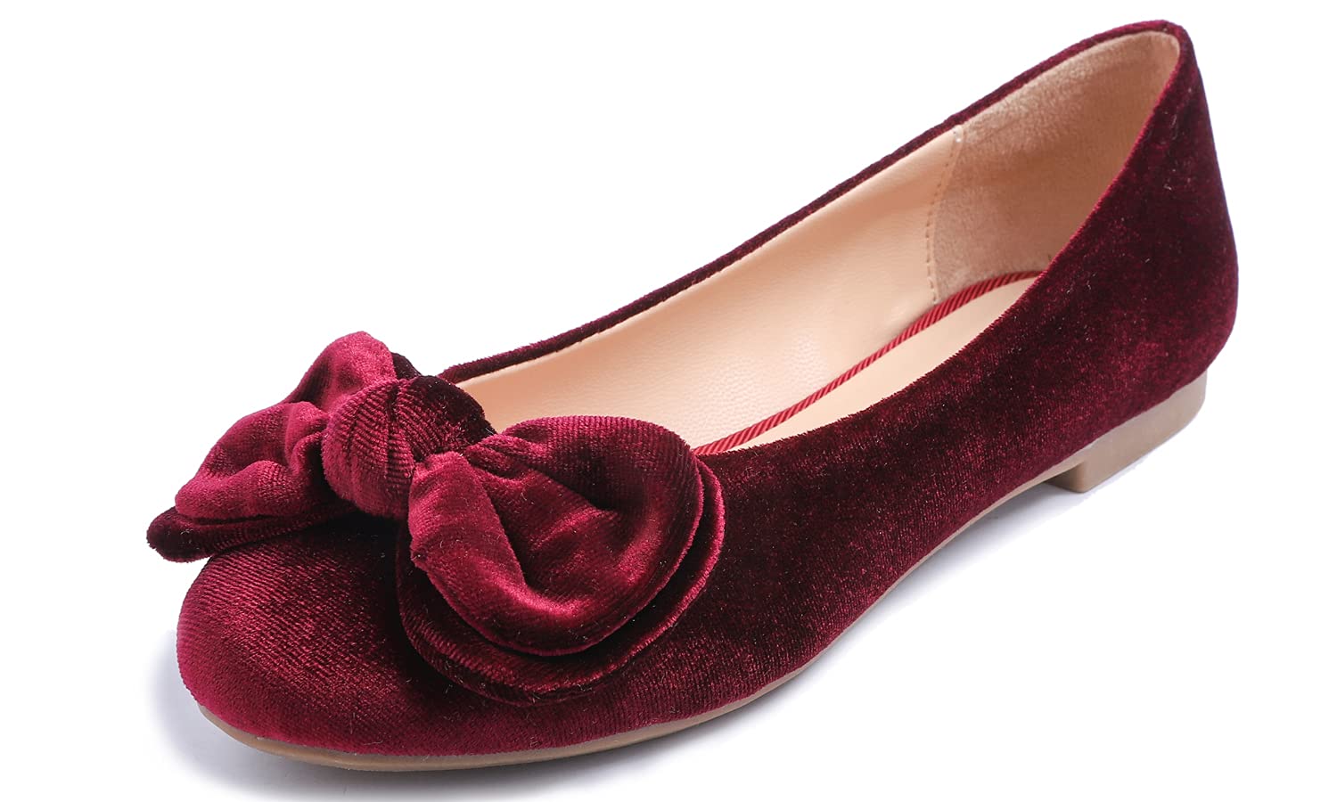 Feversole Women's Round Toe Cute Bow Trim Ballet Flats, Bailarinas de Punta Redonda Decoradas con Lazo de Mujer Bonita Rojo Terciopelo Lazo 37 EU