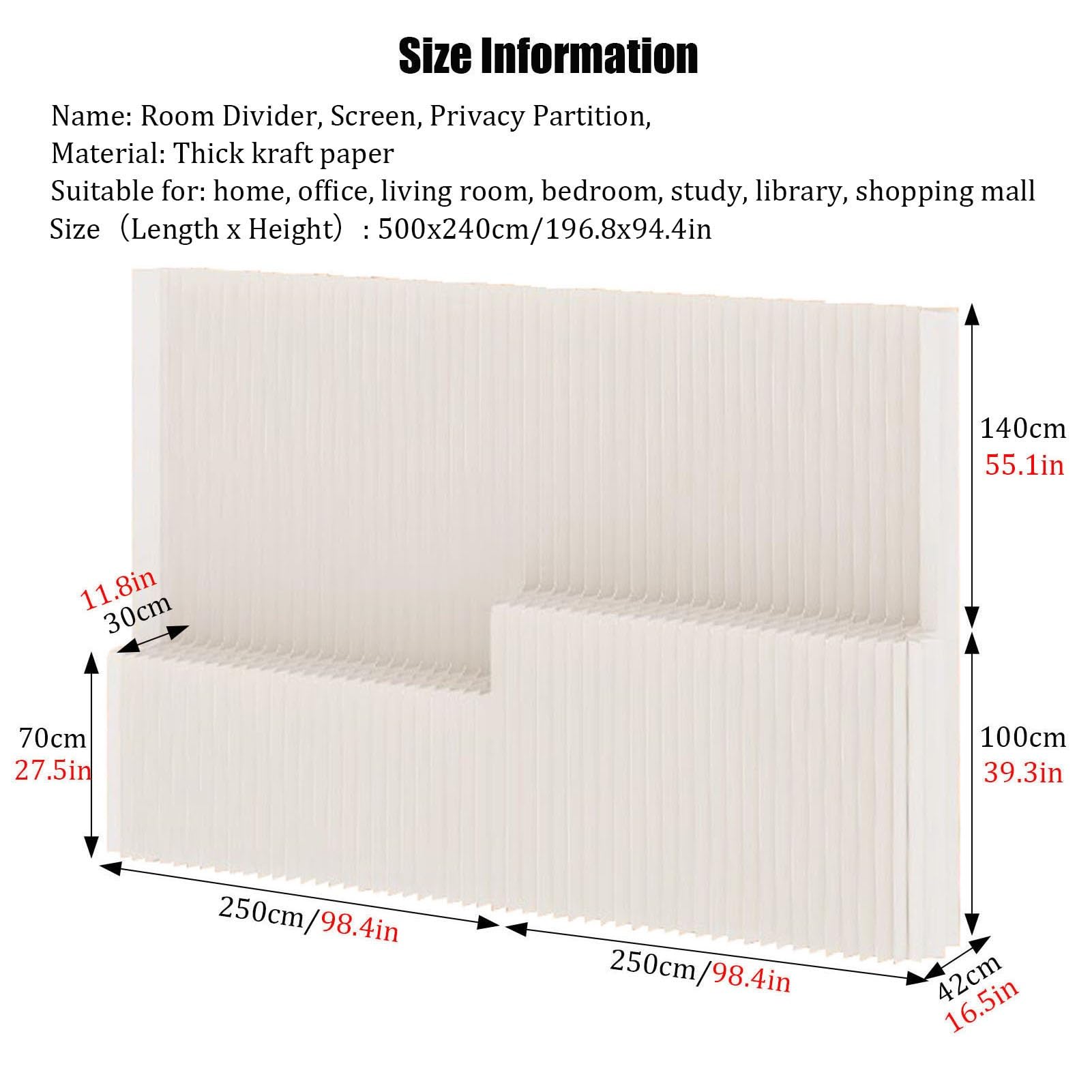 Divisori per Ambienti, Tende divisorie in Carta, divisorio Pieghevole, Pannello Retrattile per la Privacy con Ripiani portaoggetti, per casa, Ufficio e Negozio (500x240 cm/196,8x94