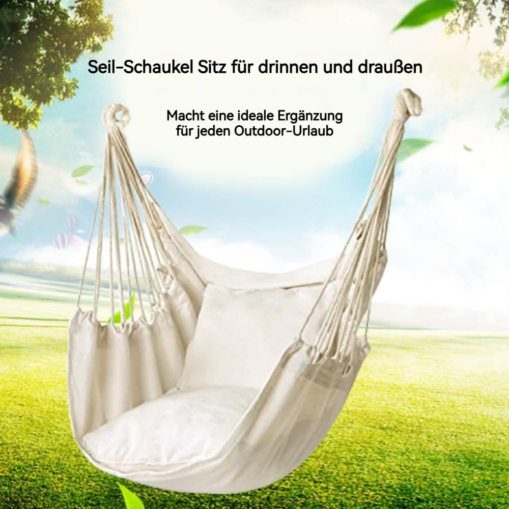 Fauteuil suspendu en coton durable pour jardin, balcon, chambre à coucher, intérieur et extérieur, avec coussin de siège, coussin et sac de rangement (blanc)