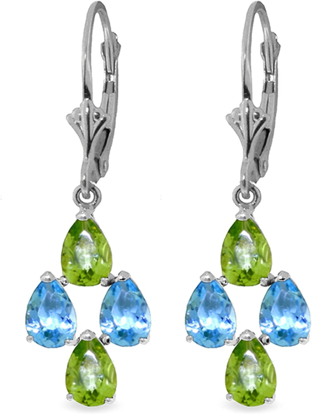 Galaxy Gold GG 14k Solid Gold Leverback Earrings with Blue Topaz and Peridots