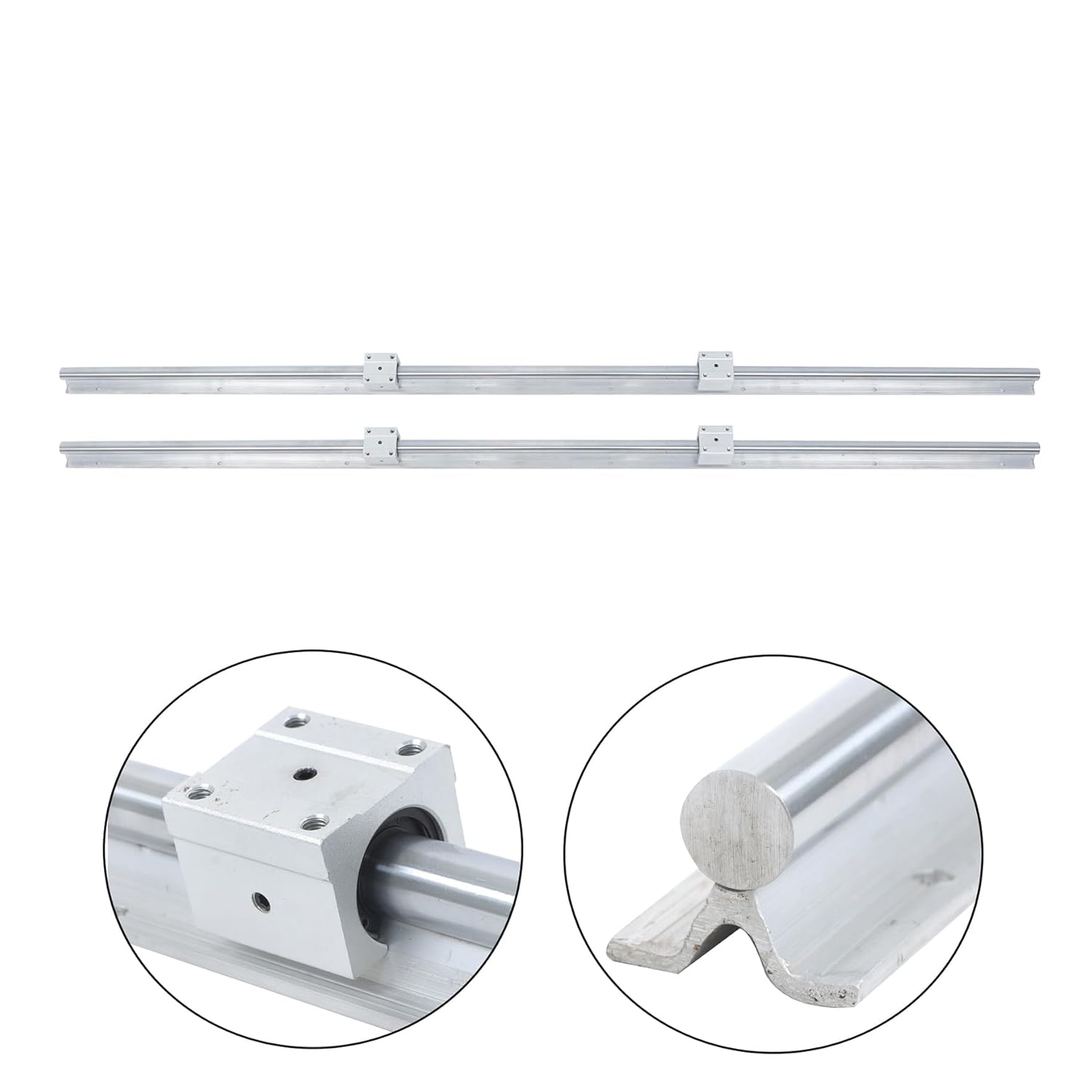 Waltyotur 2 PCS SBR20-1500mm Linear Guideway Rail, 4 SBR20UU Bearing Blocks Sliders, Linear Guide Rails for CNC Equipments