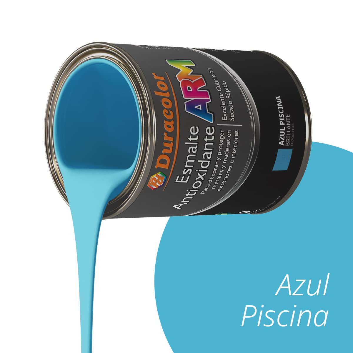Esmalte Antioxidante ARM - Color Azul Piscinas - 4 Litros - Superficie Exterior e Interior - Acabado Brillante y de Rápido Secado - Excelente Dureza y Resistencia - Duracolor