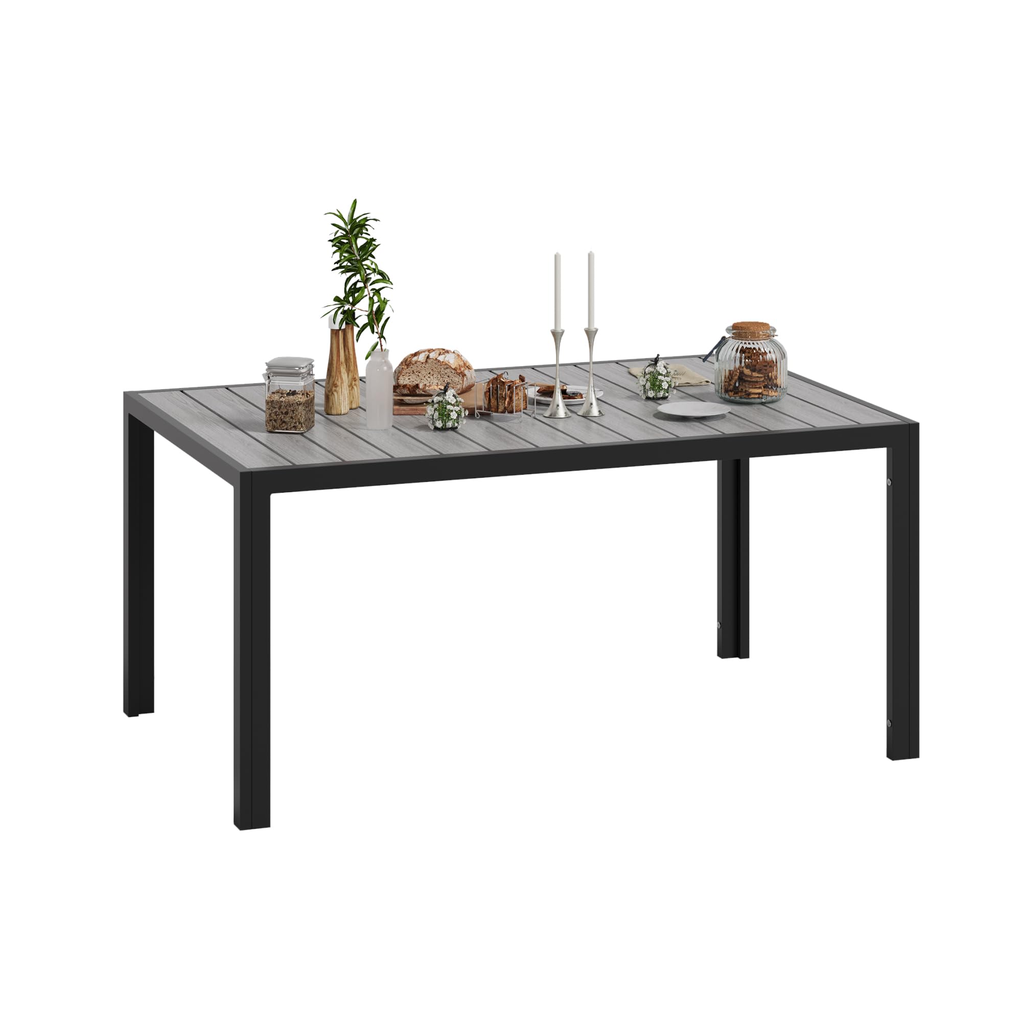 Devoko Mesa de jardín Resistente a la Intemperie HDPS, Mesa de Aluminio para Exterior,Acabado imitación Madera, fácil Mantenimiento, Mesa Comedor 4-8 Personas, para jardín y terraza