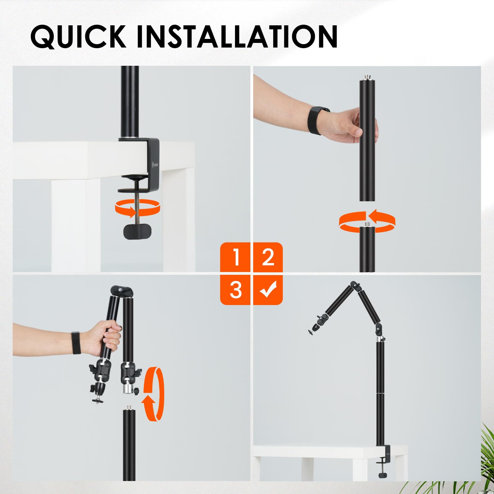 TARION Overhead Stativ Kamera Tischstativ Klemmstativ Flexibel Gelenkarm Tisch Halterung mit 3/8'' Gewinde und 3/8'' auf 1/4'' Schrauben Adapter für DSLR Kameras Ringlicht Projektor(L, Neu)