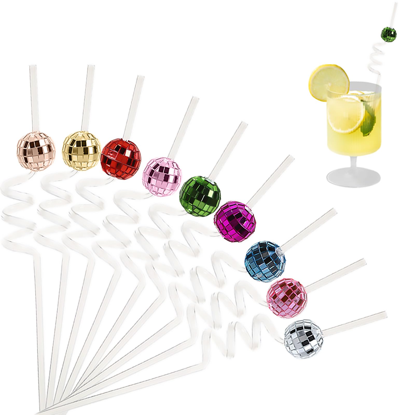 18 Pack Disco Ball Straws Mirror Disco Straw 70S Disco Decorative Straws for Dance Holiday Wedding Birthday Supplies Retro Disco Party Decorations