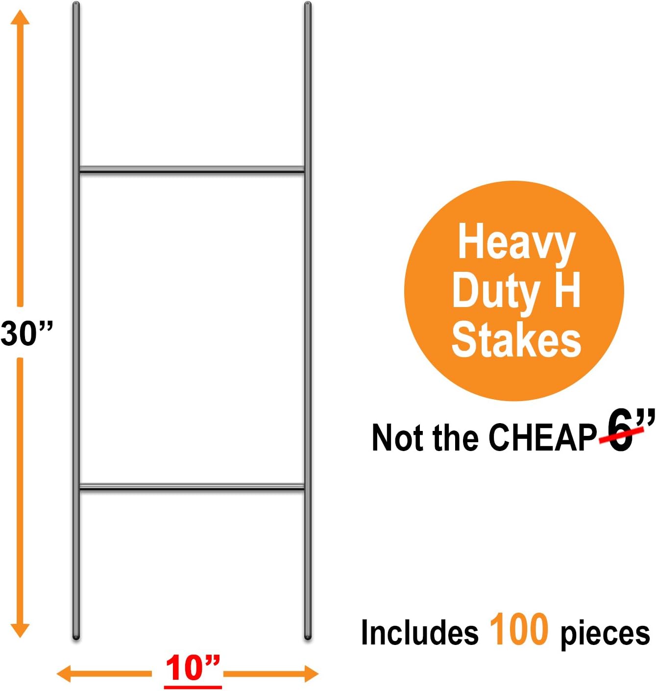 VIBE INK Bundled Pack of 50 Quantity Heavy Duty Metal 15-inch H-Stakes H Frame Wire Stakes - Yard Sign Stake - Use with 4mm Corrugated Signs : Patio, Lawn & Garden
