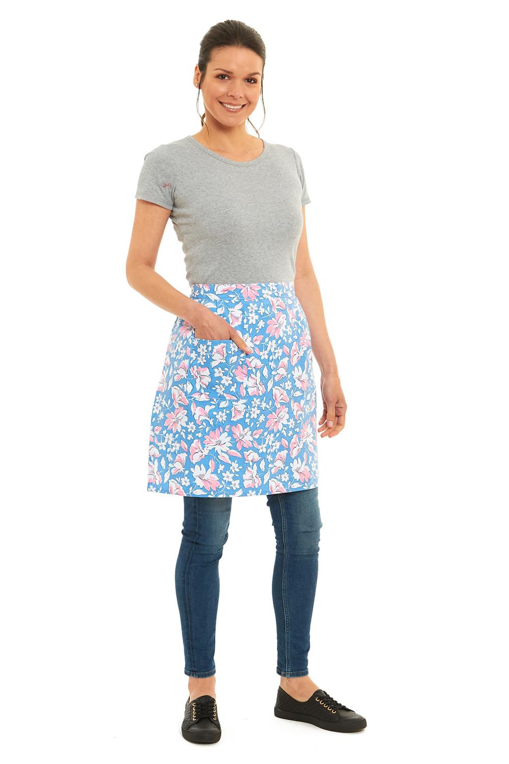 Tesmark Men's Blue Floral Half Aprons For And Wo With Pocket, One Size Assorted Floral Design Versatile Aprons Ideal For Home Chef Waitress Bbq And Professional Use (Blue)