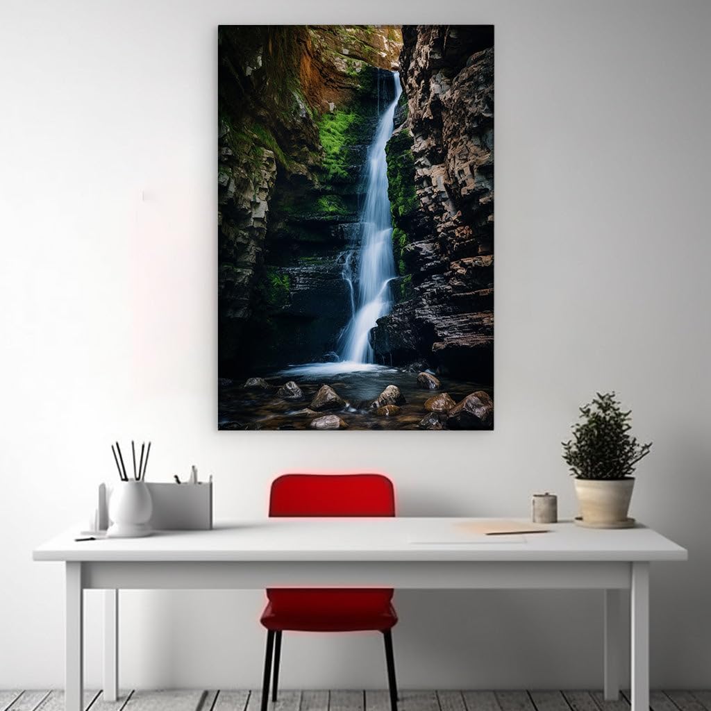Canvas for Living room. Whispers of Serenity Water's Graceful Dance Over Moss-Clad Stones, 27 x 18 inch Canvas Wall Art - Contemporary Masterpieces - Modern Home Decor - 69x46 cm (27x18 inch)