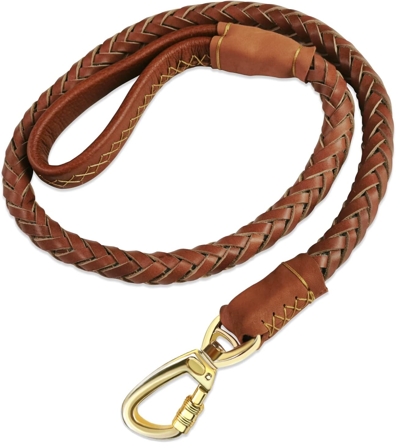 OCSOSO® Durable 3.6ft Long Brown Genuine Leather Braided Pet Dogs Leash Training Lead for Large Dogs with Soft Handle 1Inch Wide