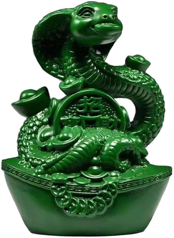 2025 Snake Figurine Wooden Chinese Snake Figurines Feng Shui Decorations Year of the Snake 2025 Figurine Hand Carved Crafts Chinese Zodiac Figurines Tabletop Decor for Wealth Good Luck Success (Green)