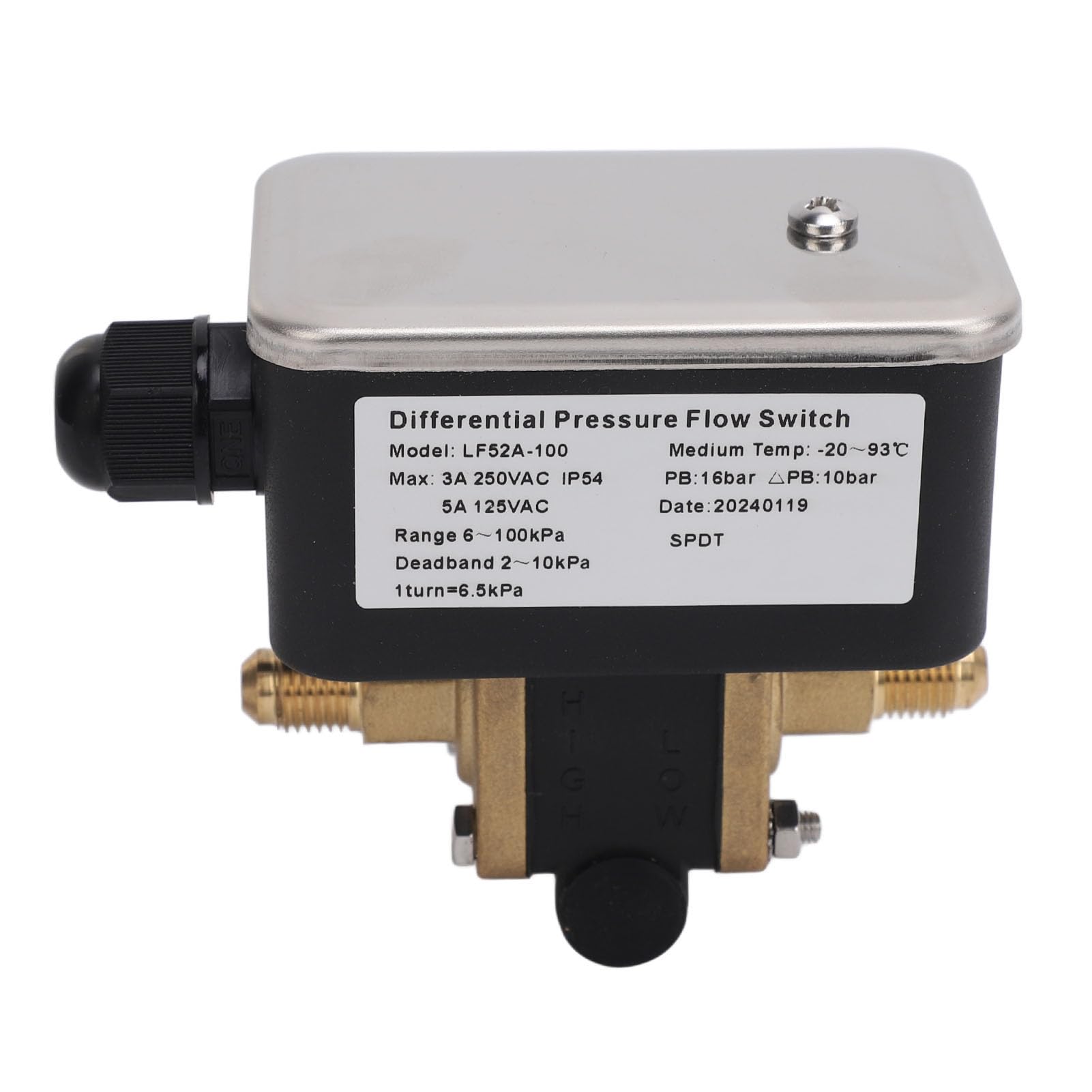 Jeanoko Commutateur de Débit à Pression Différentielle, Réglable 2 Fils 6-100kPa 125VAC 250VAC IP54, Pressostat Différentiel, pour Filtres à Eau Pompes échangeurs de Chaleur