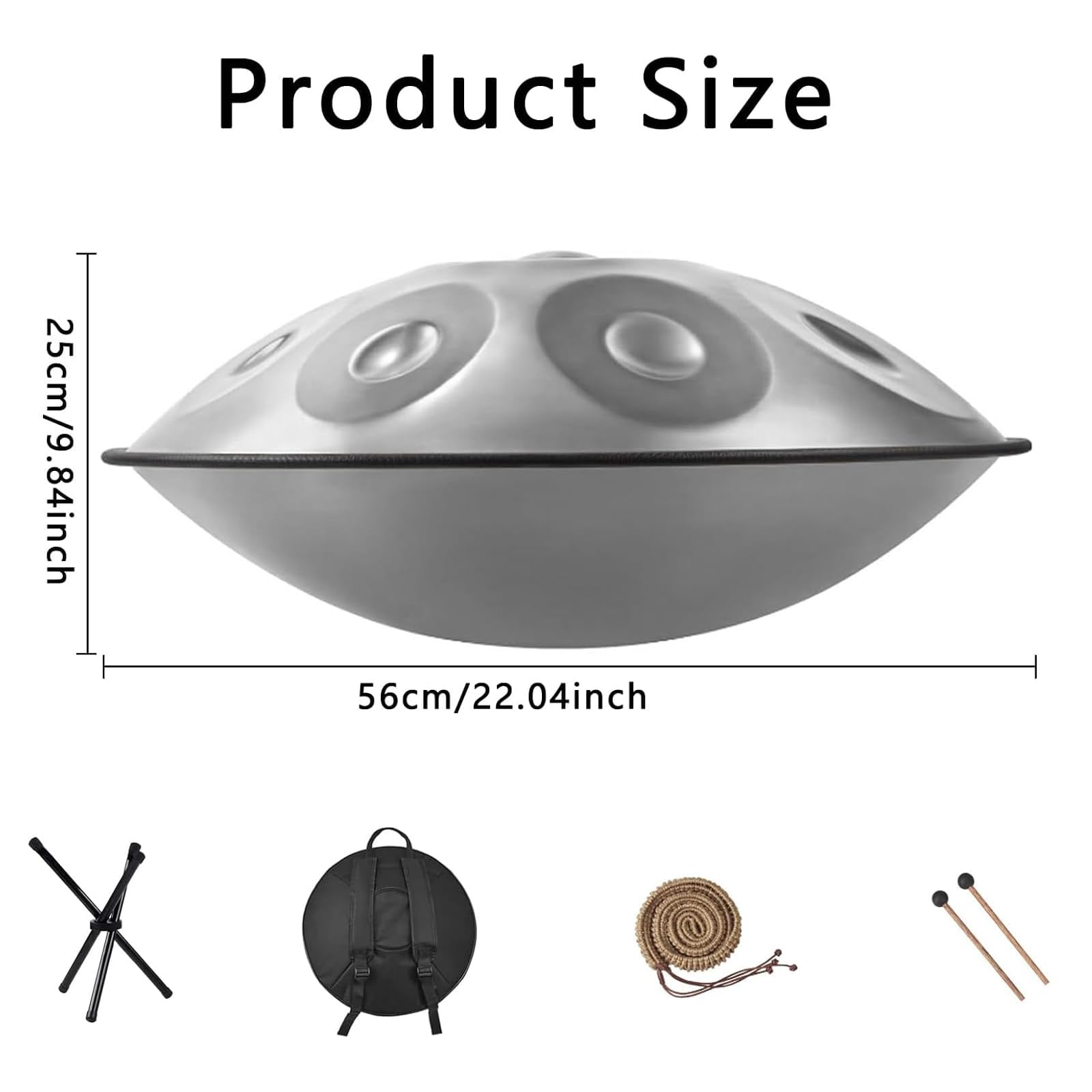 Bęben ręczny 10 nut, stalowy bęben harmonijny 55,9 cm Minor z miękką torebką/2 młotkami ręcznymi/uchwytem na uchwyt, do audio
