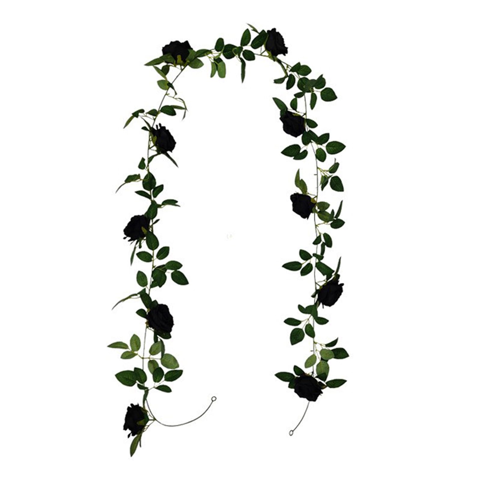 MCDSAJ 8.2ft Black Silk Rose Garland, Fake Flower Vines with Silk Floral and Leaves, Faux Flower Vine for Wedding Decor and Garden Adornment, Indoor/Outdoor Wall (S)