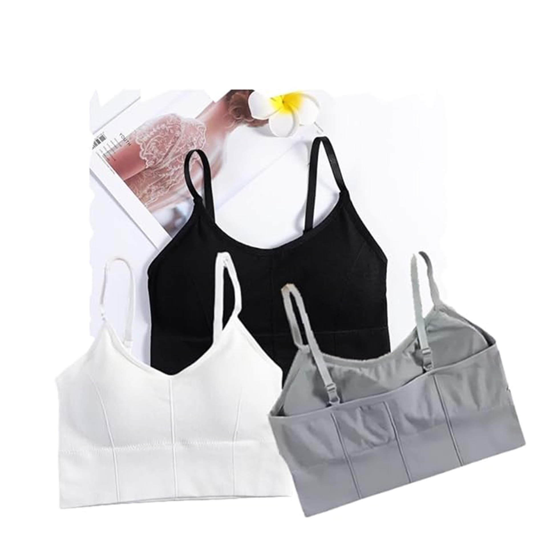 Pack of 3 Girls Cotton Slightly Padded Sports Bra, Full Coverage Fitness Yoga Gym Wear, Multicolor-image-48