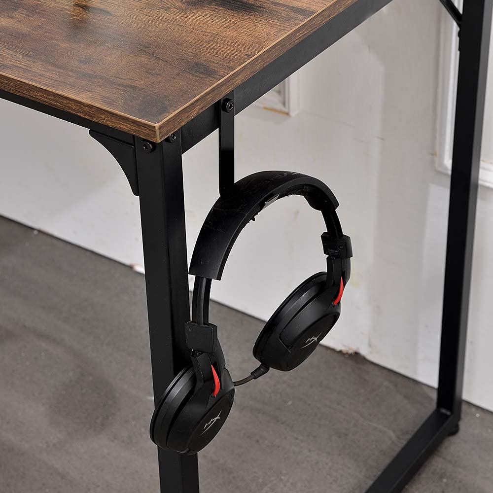 BAKAJI Scrivania Tavolo da Lavoro Porta Pc Computer Piano in Legno MDF con Struttura in Metallo Organizer Portatutto in Tessuto e Gancio Casa Ufficio Design Moderno Industriale 120 x 60 x H74 cm