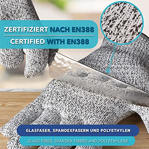 Foto von Schnittschutzhandschuhe | 1 Paar Schnittfeste Handschuhe | Lacari ORIGINAL Schnittschutzhandschuhe Küche | Hohe Sicherheit | Schnittschutzklasse C | EN-388 Zertifiziert | Anti Schnitthandschuh [S/M]