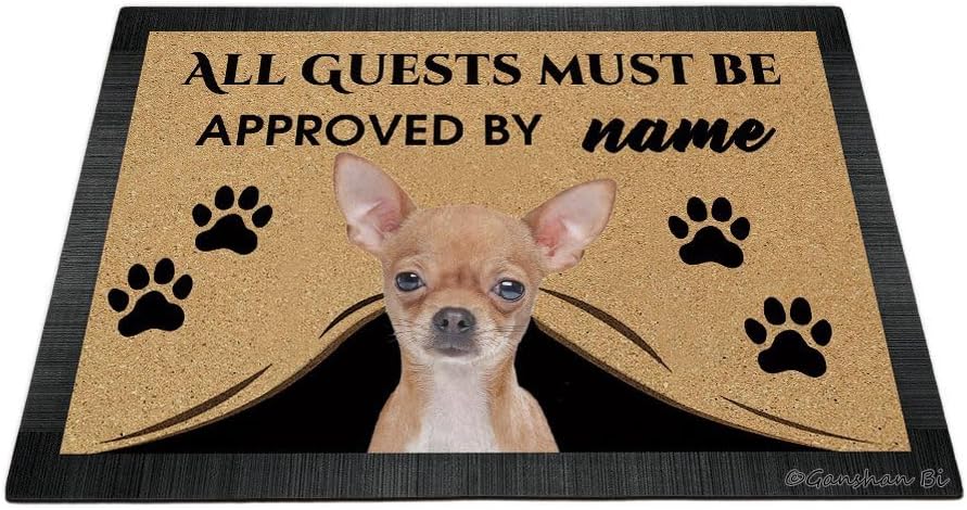 Funny Chihuahua Dog Welcome Door Mat All Guests Must Be Approved Floor Mat Custom Doormat Home Decoration Gift for Dog Lover 27.5" x 17.7", Style 2