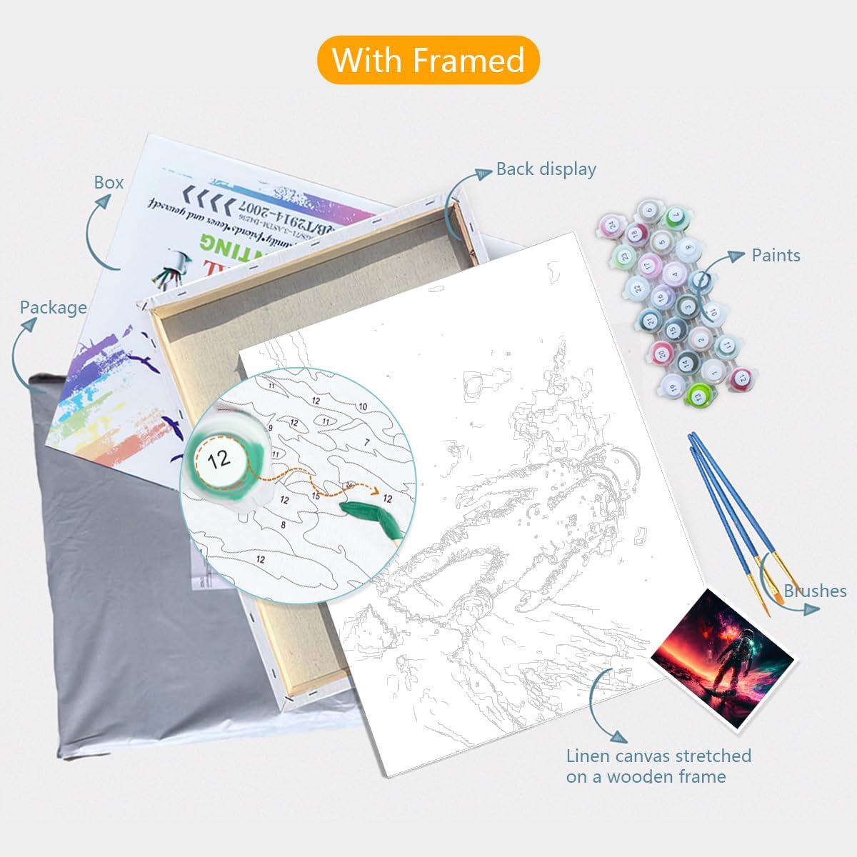 TANGFEIY Paint by Number Kits, Astronaut Surf Star for Kids and Adults, Paint by Number Kits, Acrylic Numbers with Brushes, Number Painting Art, Without Frame (60 x 75 cm)