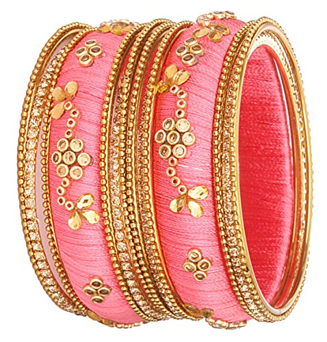 Image of NMII Get your traditions Valentine Gift for Girls & Women Silk Thread Bangle Set With Zircon For Womne & Girls