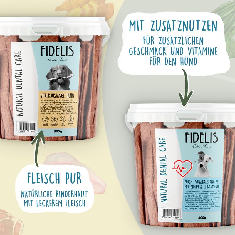 Fidelis - Vitalkaustange Ente - Zahnpflege Snacks für Hunde 500g-Eimer - Luftgetrocknete Leckerlis aus 100% Natürlichen Rohstoffen - Snack zur Zahnhygiene