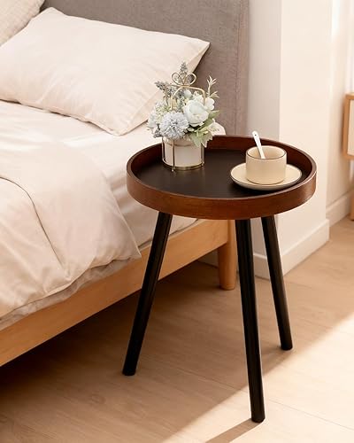 Miniatura 3 de Mesa auxiliar redonda pequeña, mesa auxiliar de madera maciza con 3 patas de metal, moderna mesa auxiliar circular para sala de estar, dormitorio,
