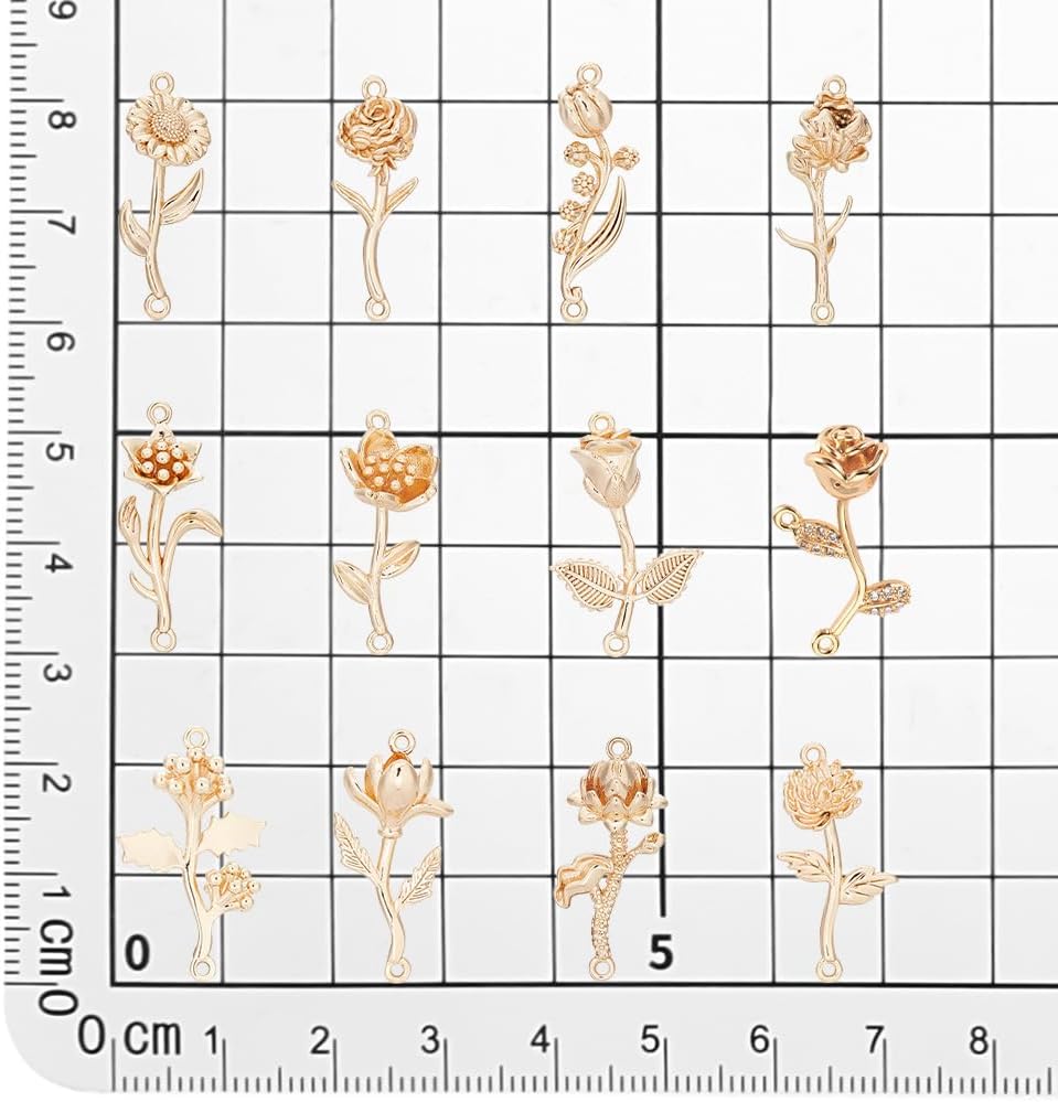 PH PandaHall 12pcs Golden Flower Links, 18K Gold Plated Brass Flower Linking Charms Plant Pendant Connectors Double Hole Pendant Charms for DIY Necklace Bracelet Jewelry Crafts Making - Image 2