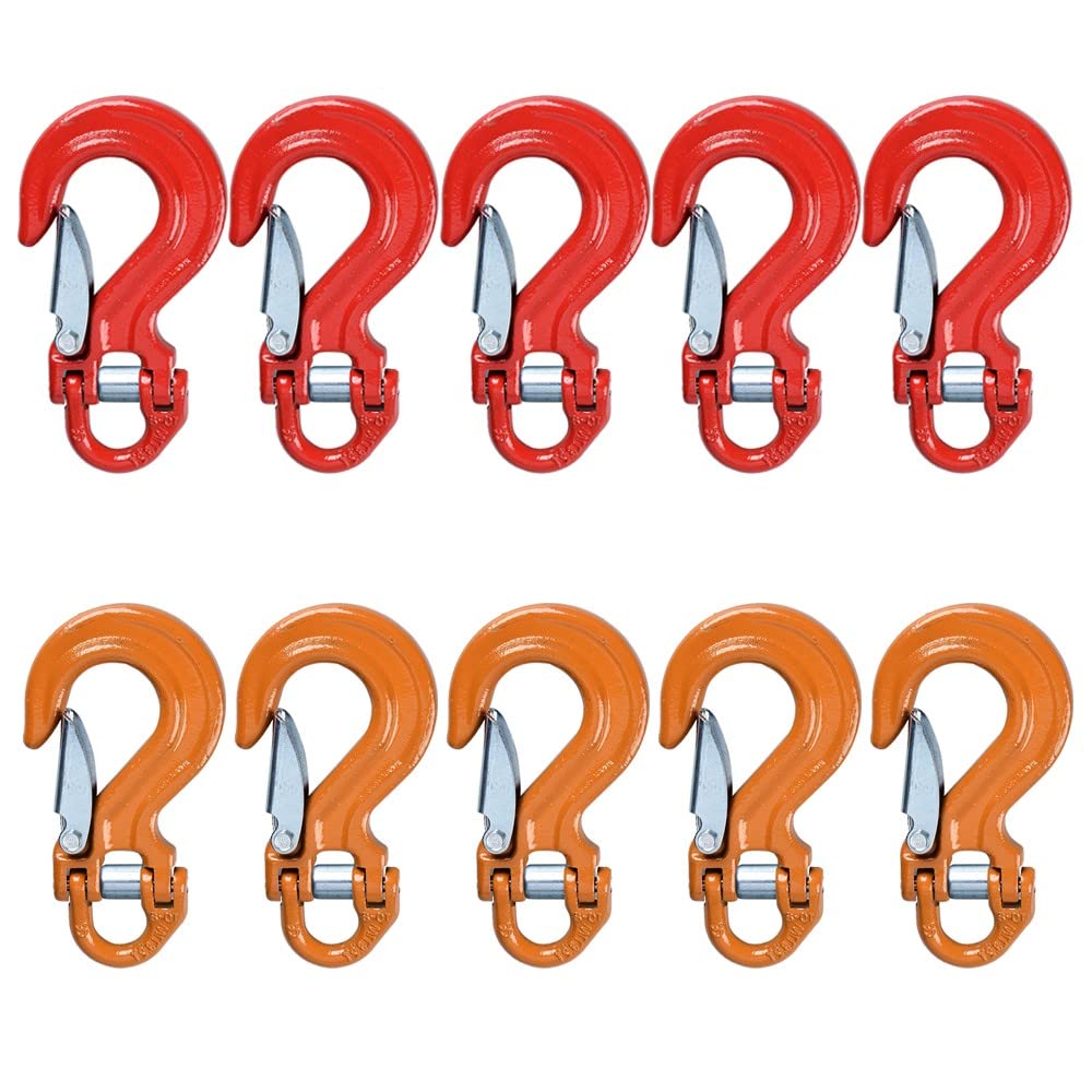 Astra Depot (5X Red + 5X Yellow Forged Steel Half-Linked Winch Hook 28,000lbs for ATV UTV KFI 4x4 Tow Truck 3/8