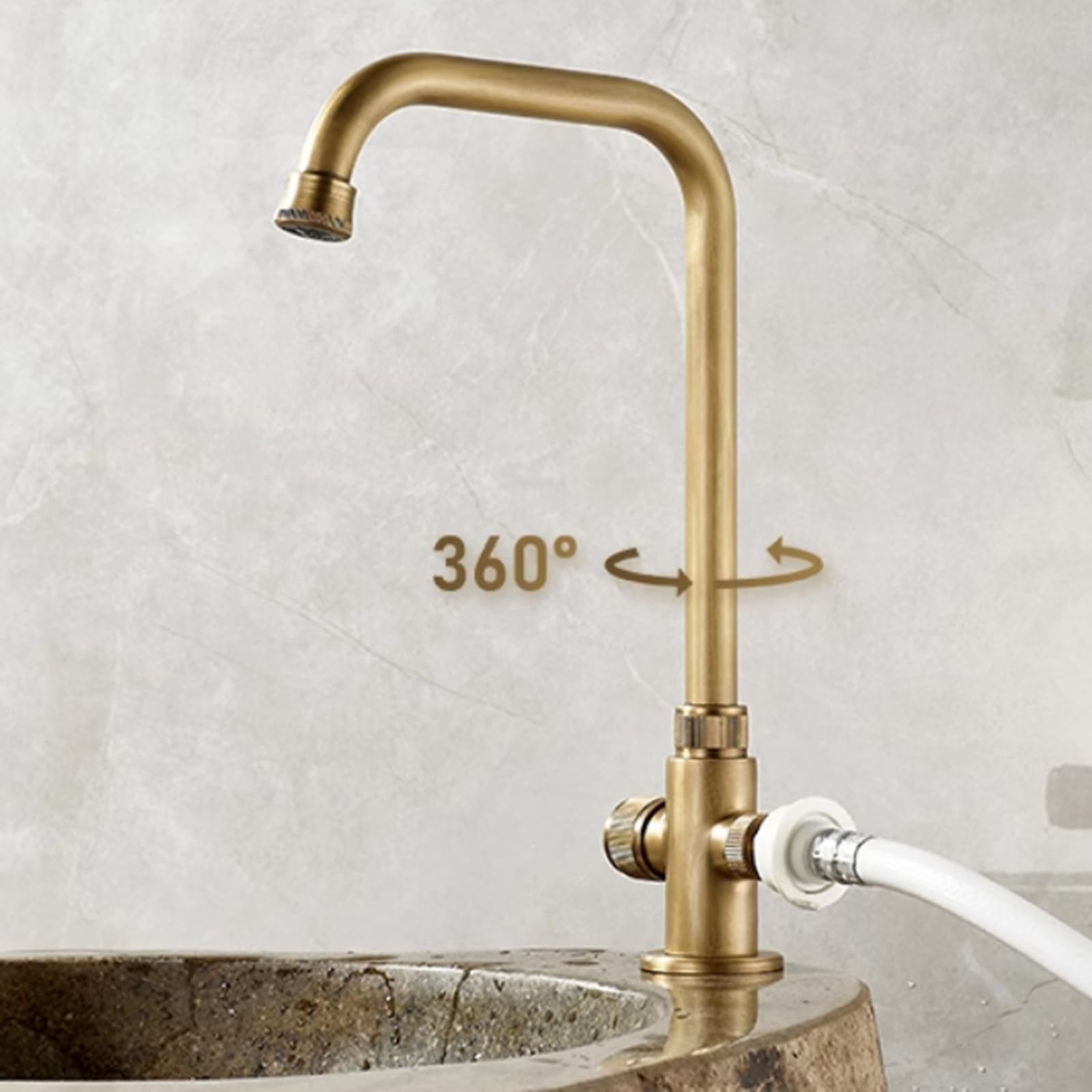Grifo Jardin con Interfaz Roscada De 1/2 Pulgada Grifo Exterior Doble Salida Solo Agua Fría,Antigüedad