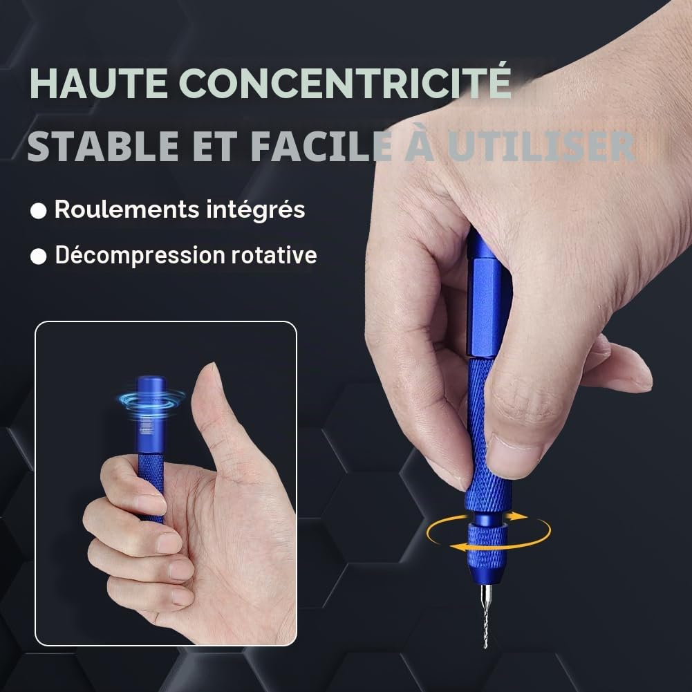 stedi Perceuse manuelle à broche pour modélisme, outils de bricolage, perceuse manuelle à double roulement ultra précise pour Gundam, modèle militaire miniature, pièces en résine 3D, bleu