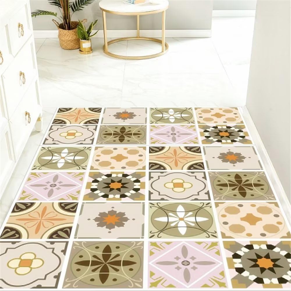 Tapis d'entrée vert 120x180 anti-acariens grand format motif fleuri