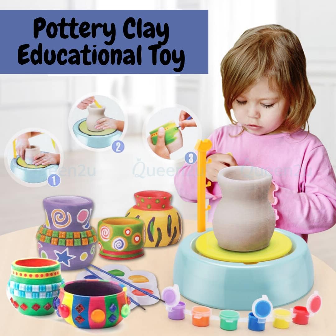 The Yogis Amazing Educational Pottery Wheel KIT Game Set for Kids. | with Clay Pot Making Machine, Colors and Stencils. | Creative Toy and Make Unique Figures. | Best Craft Game