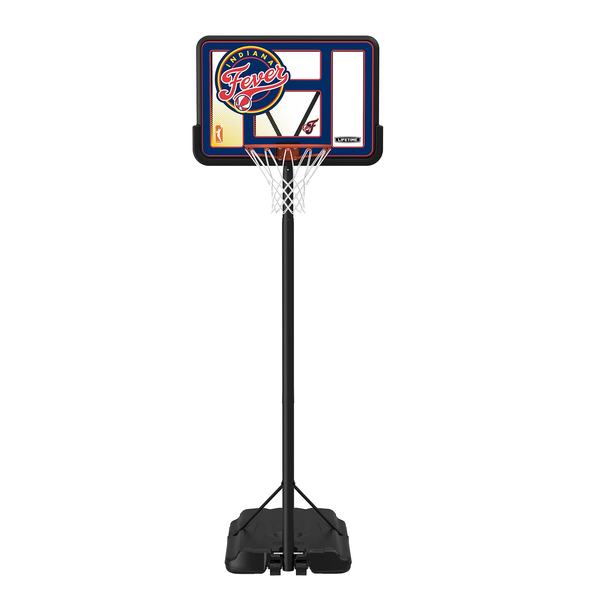 Lifetime WNBA Indiana Fever Portable Basketball Hoop, Adjustable Height 7.5-10 Ft, 44 Inch Shatterproof Fusion Backboard, Base with Wheels