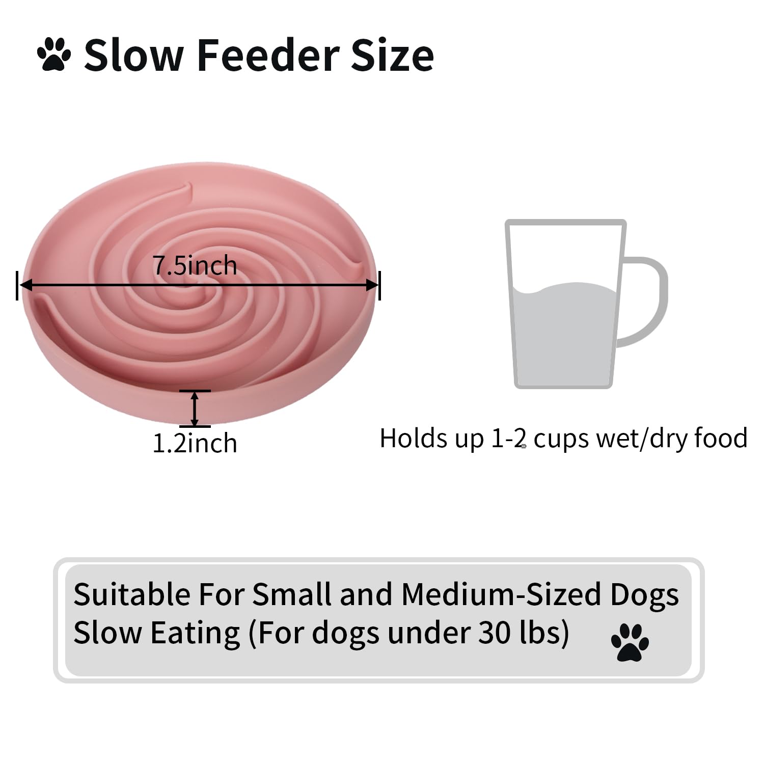 Bifeaw Cuenco de silicona para perros de alimentación lenta, apto para lavavajillas y microondas con diseño antideslizante para comer (rosa polvo)