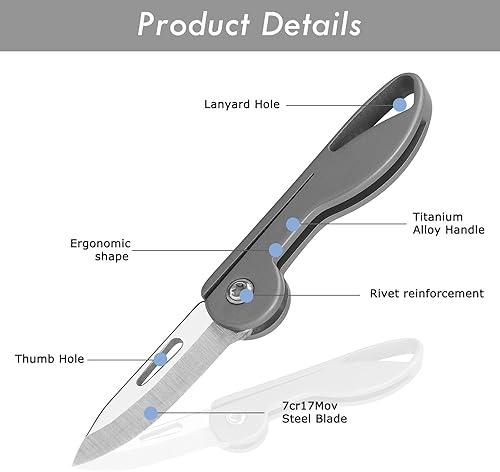 Miniatura 3 de Mini cuchillo de bolsillo de aleación de titanio, pequeño cuchillo plegable con hoja afilada, cortador de caja de llavero ligero, herramienta EDC